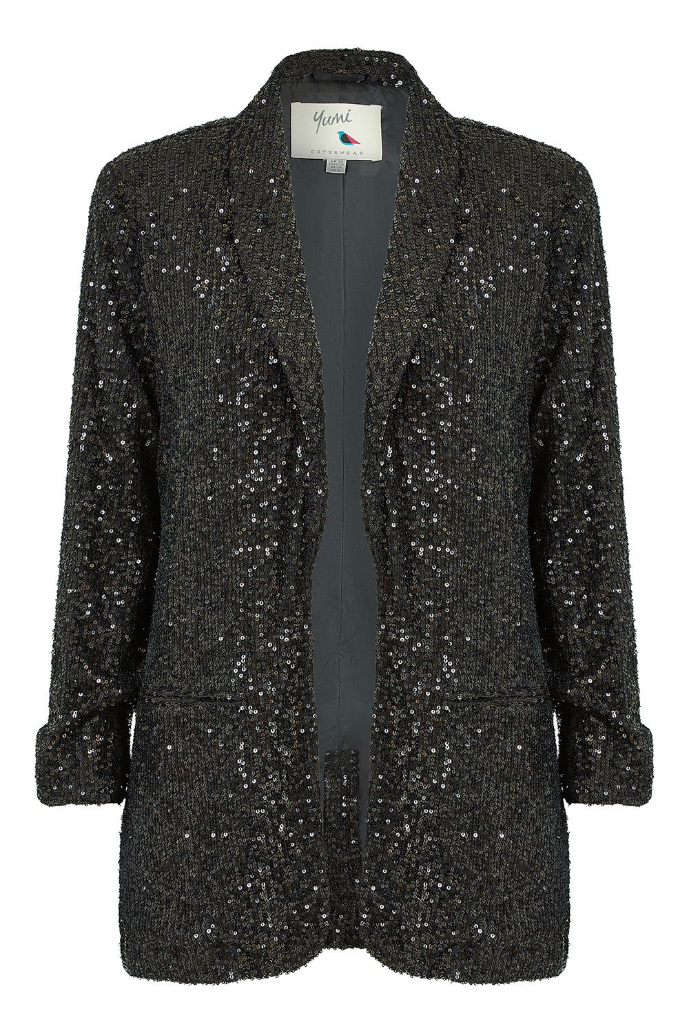 Jackets Coats Black Sequin Blazer With Pockets Yumi